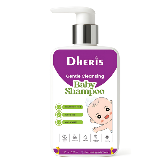 Dheris Baby Shampoo | Tear-Free & Allergen-Free | pH 5.5 | Chamomile & Vitamin E | Gentle & Dermatologically Tested | Safe for Toddlers – 200ml
